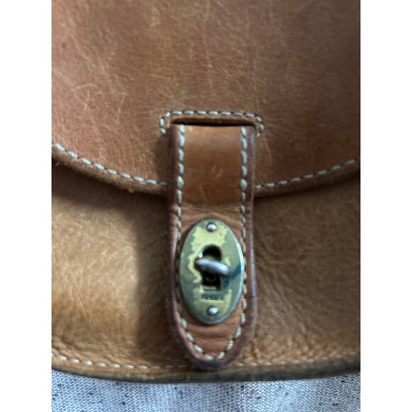 Vintage Fossil Turn Lock Brown Leather Crossbody VTG Flaw - Picture 5 of 9